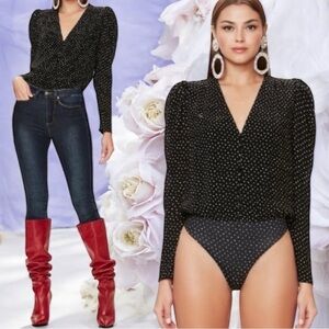 AFRM Rexy Button Front Bodysuit Black and White Polka Dot Women’s Size M